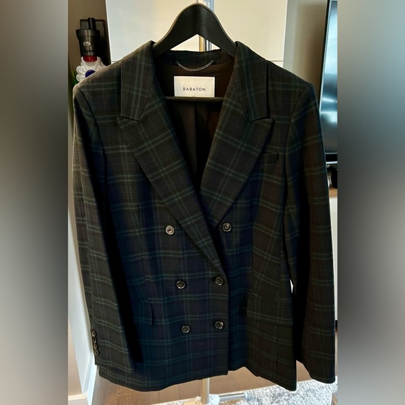Aritzia Babaton Samuel Blazer - Navy Blue/Green Plaid - Picture 2 of 10
